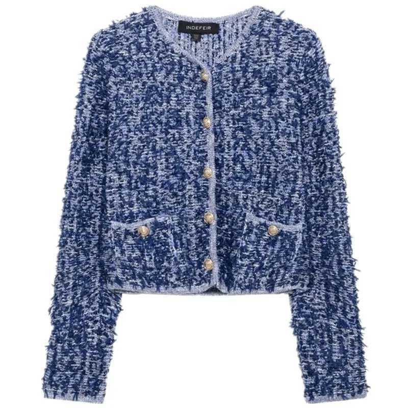 Spring 2025 Womens Faionable Knitted Long Sve round Ne Interwoven Outerwear Versatile Straight Cut Leng Regular W251014