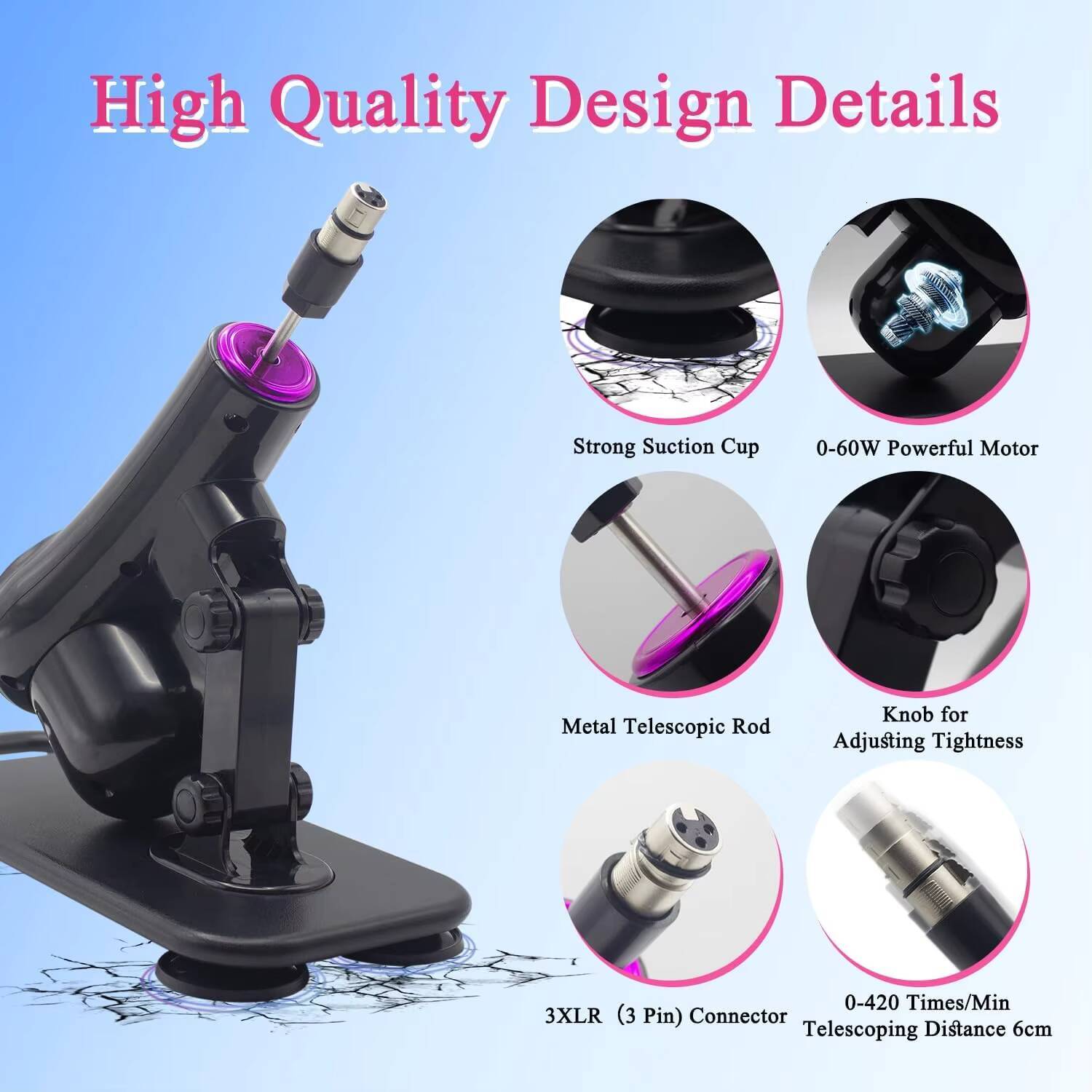 Remote Controlled Thrusting Sex Machine for Men Women Automatic Love Machine with 8 Attachments Big Black Dildo 3XLR Connector