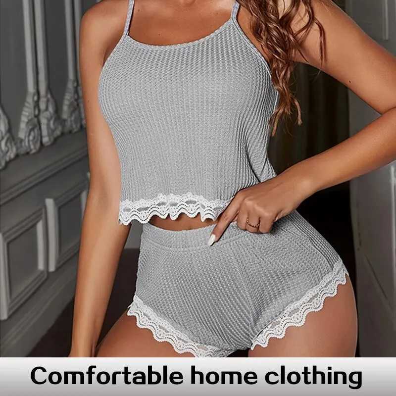 Soft Comfortable Women Sleeveless TShirts and Shorts Loose Home Wear Underwear Sexy Lace Pajamas SetT251014