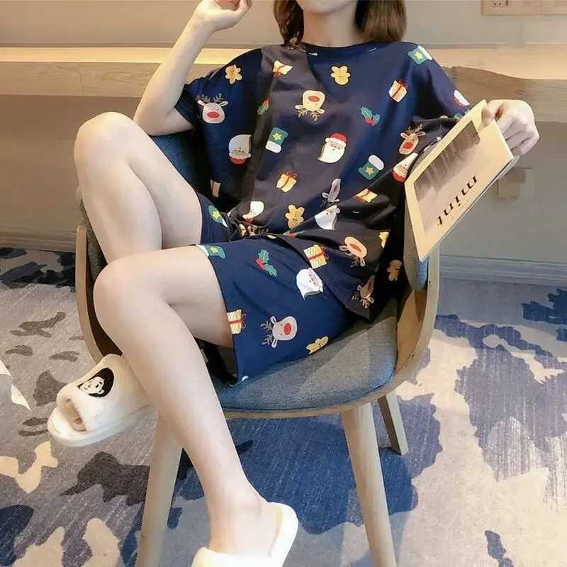 2025 Summer Womens Pajamas Set Panda Print Short Sleeve TShirtShorts 2 Pieces Suit Sleepwear Soft Casual Homewear Cute PijimaT251014