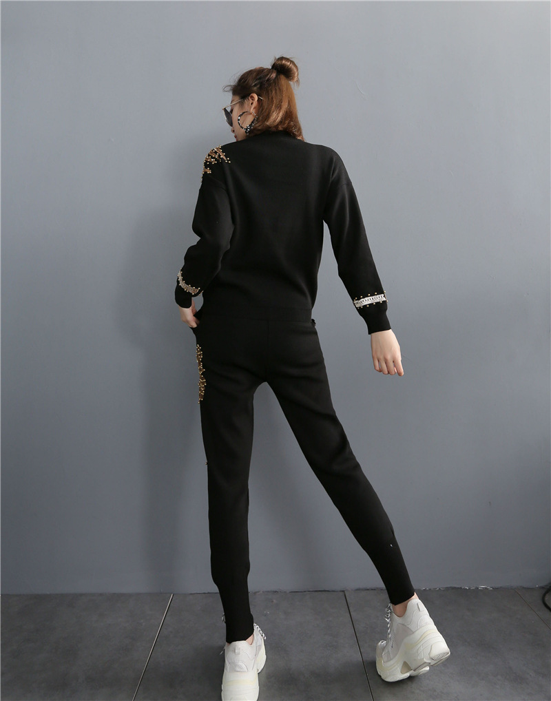 European autumn women's Phoenix embroidery knitted set, stylish and slimming Halon pants two-piece set
