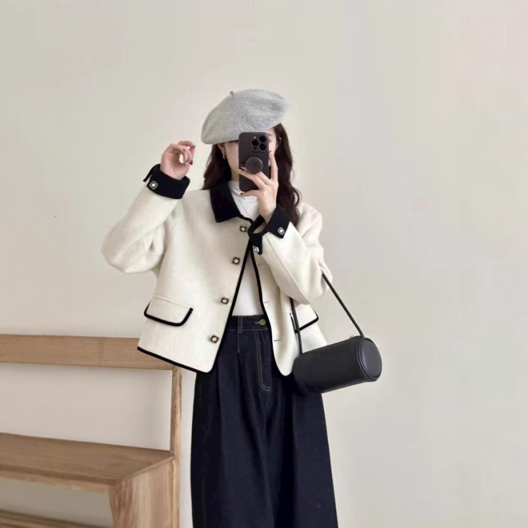 2025 design autumn and winter new top social style women's double-sided cashmere jacket designer jacket petite short wool jacket luxurious high-e