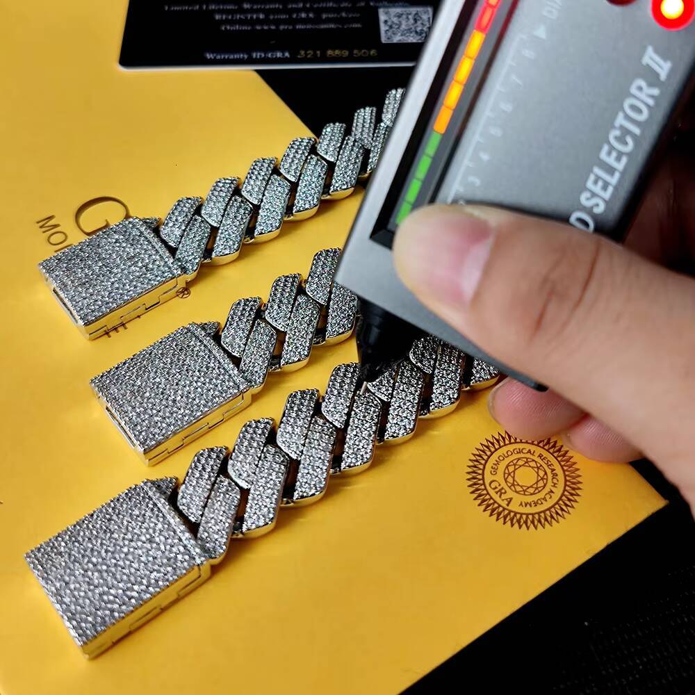 20MM Hip Hop Jewelry D Color VVS1 Diamond Moissanite Cuban Link Bracelet 925 Silver Cuban Link Chain Fashion Bracelet for Women