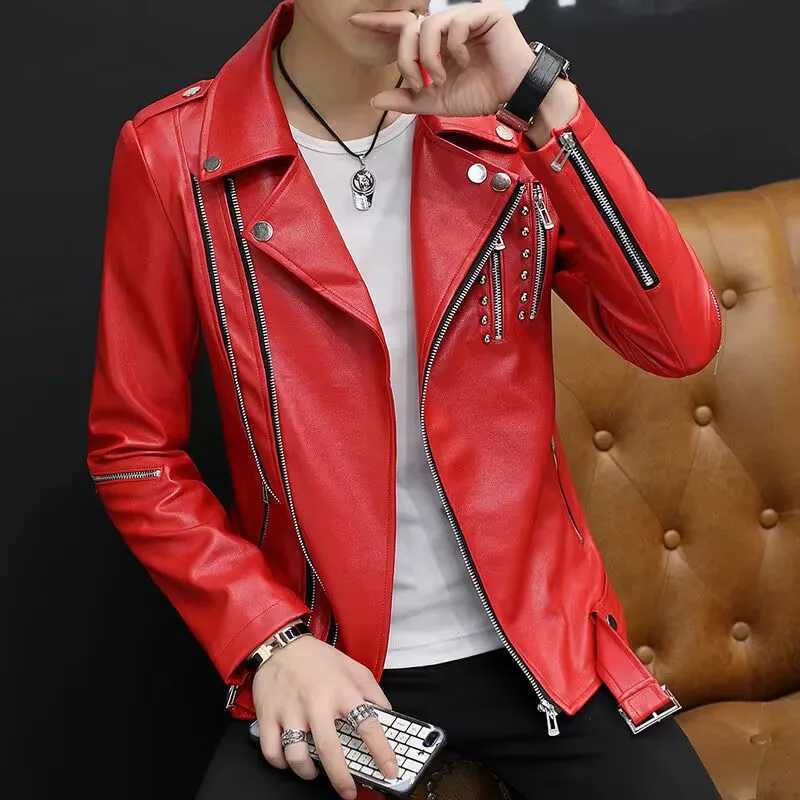 2024 Autumn Mens Leather Jacket Suit Collar Coat Slim Mens Short Motorcycle clothing J251014
