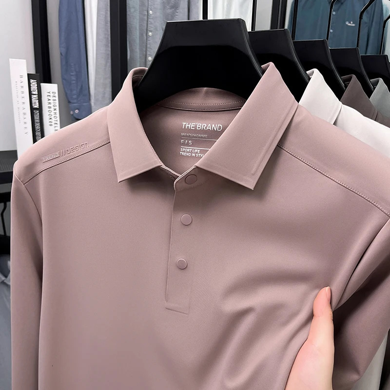 Mens long sleeved Tshirt for spring and autumn 2025 item flip collar casual business polo shirt mens top 251011