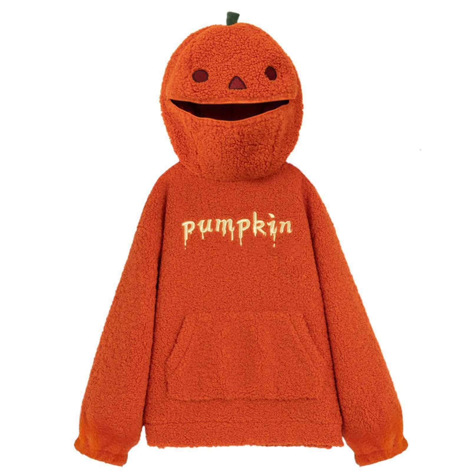 Womens Halloween Pumpkin Shaped Hoodie Autumn Round Neck Hooded Sweatshirt DoubleFaced Fleece Cute Halloween Sweater Tops Y251013