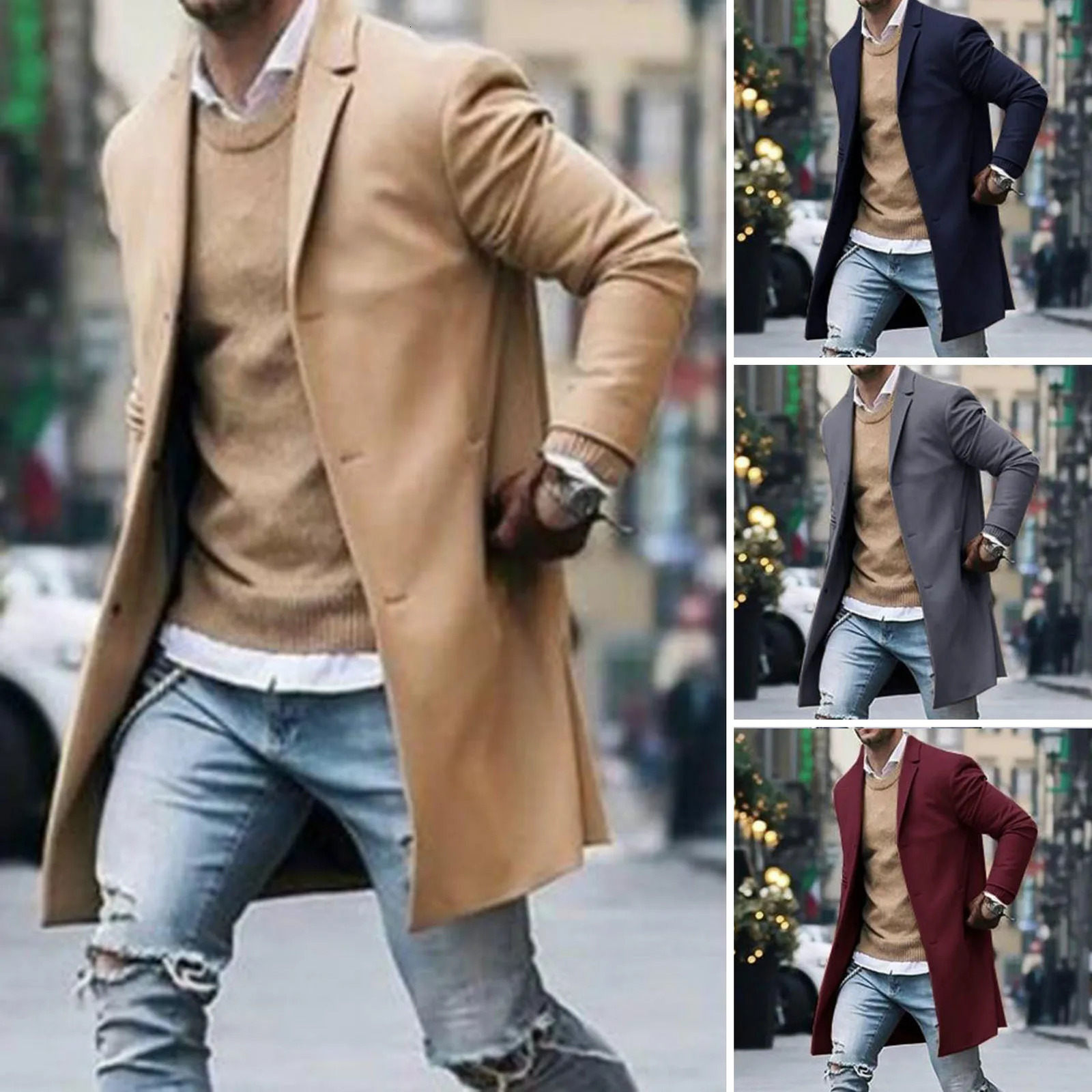 Durable Coat Winter Men Long Sleeve Trench Coat Overcoat Skinfriendly Men Coat for Work 251008