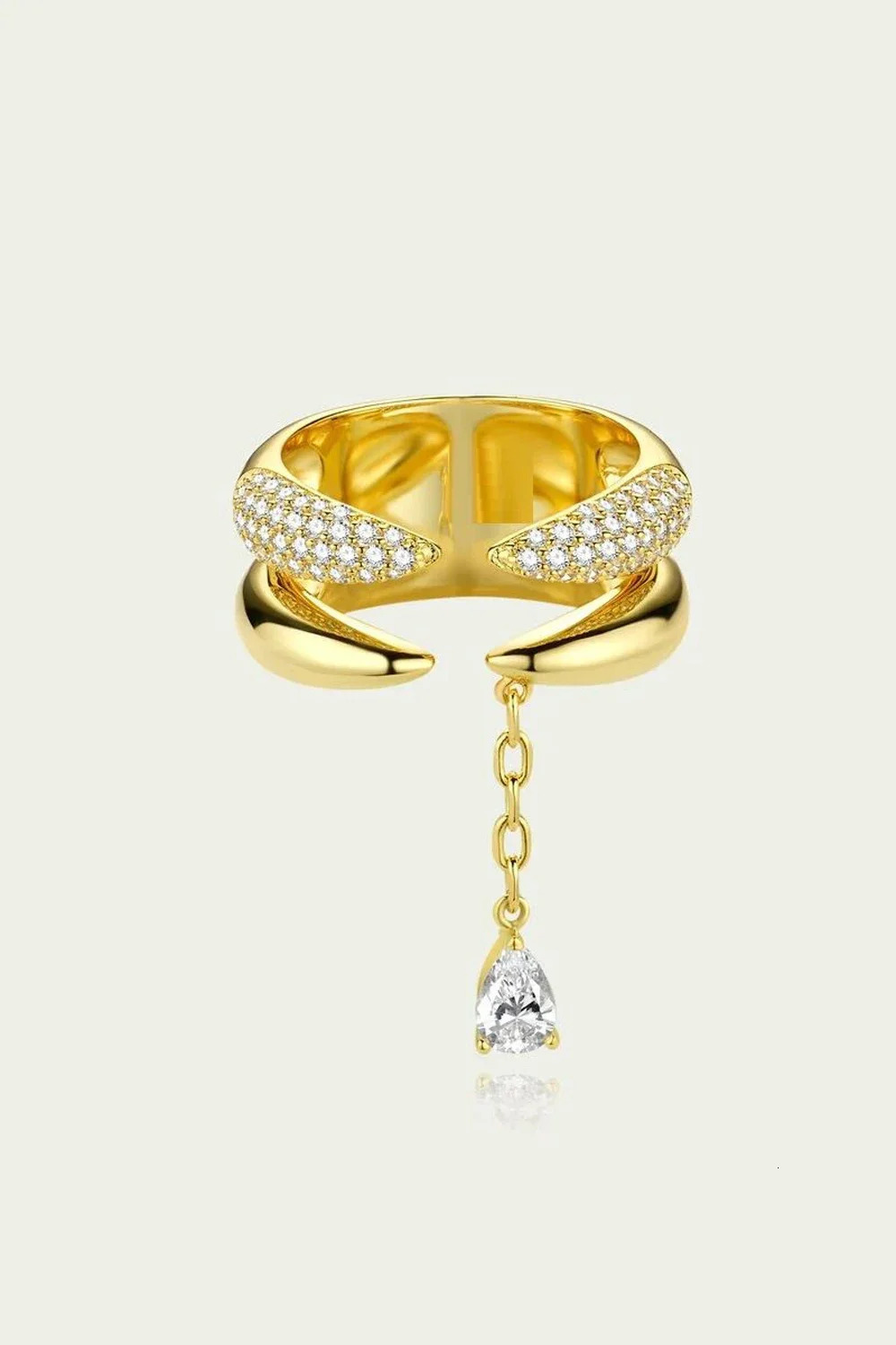 Gold Color Stackable OnePiece Water Drop Tassel Open Ring Micro Pave Sparkling Zircon Rings For Women Party Fashion Jewelry 251010