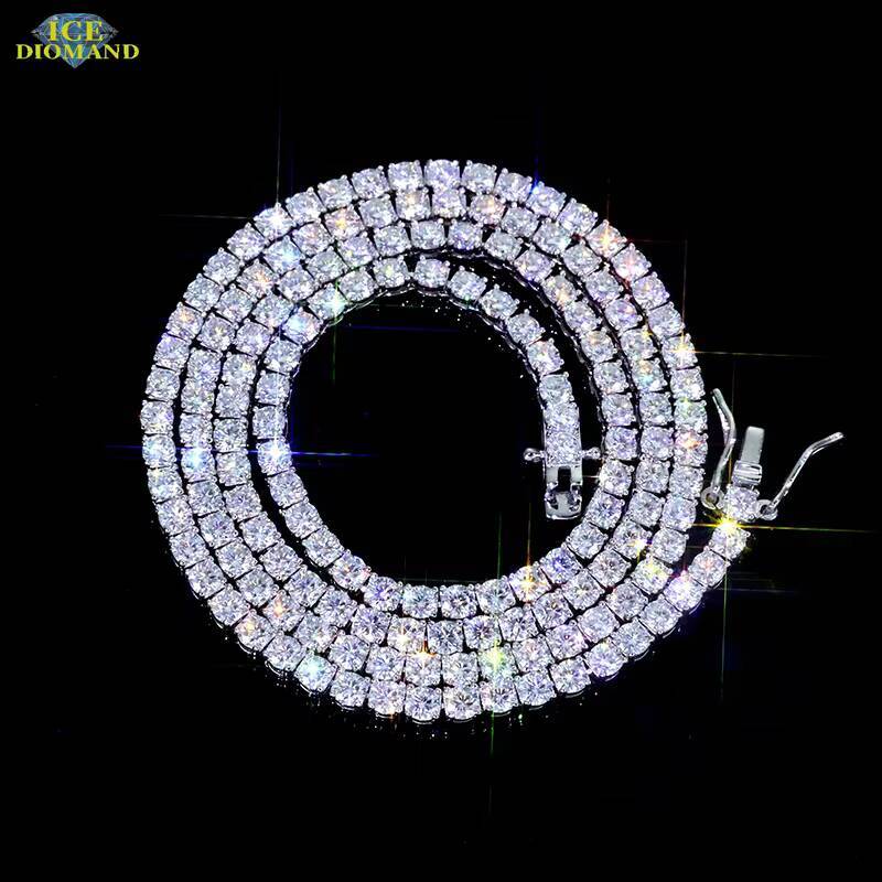 Wholesale 925 Silver 3MM Hip Hop Tennis Chain Necklace VVS Certified Moissanite Diamond Jewelry with GRA Certificate