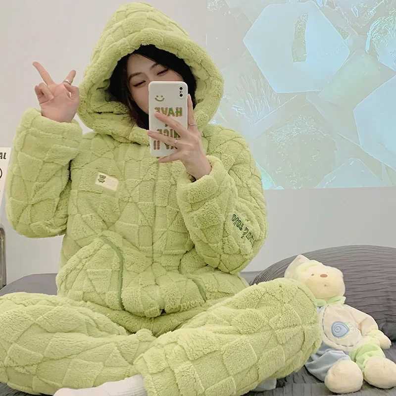 Winter New Arrival Threelayer Padded Thickened Warm Stand Collar Zippered Flannel Sleepwear Womens Home Clothes Suit Y251013