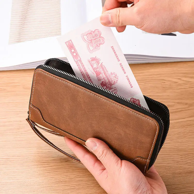 Vintage Genuine Crazy Horse Leather Mens Clutch Bag RFID Secure Long Wallet with Phone Pouch Coin Purse Handbag for Men 251014