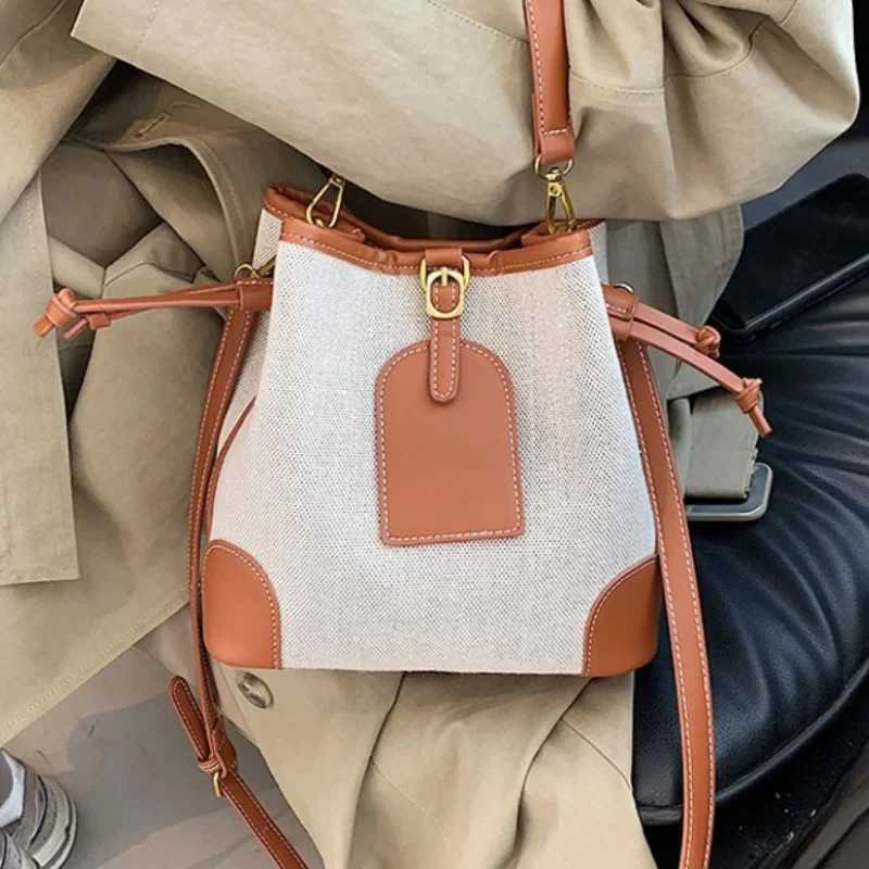 Wen Fi Canvas Bucket Handbag Color Block Casual Shoder Bag with Magnetic Snap Small Messenger Bag for Girls D251014