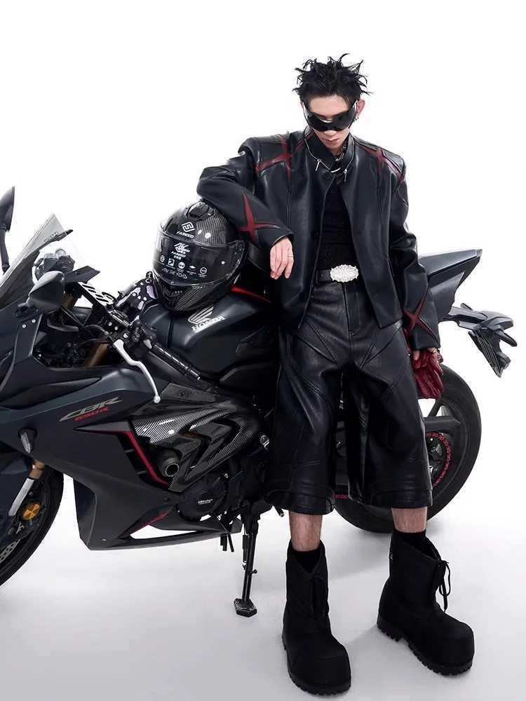 Mauroicardi Spring Autumn Cool Short Patchwork Pu Leather Jacket Men Single Breasted Luxury Designer European Style Clothes 2025 J251014