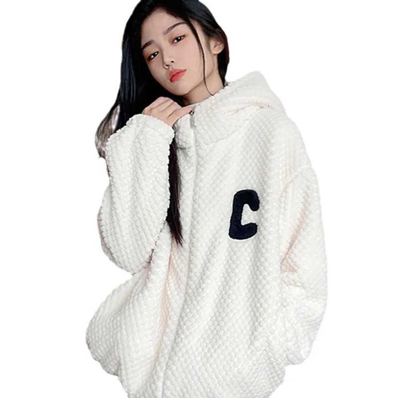 Winter Fleece Thickened Warm Coral Velvet Pajamas Women Autumn Winter Flannel Loungewear Hooded Zipper Long Sleeve Sleepwear Y251013