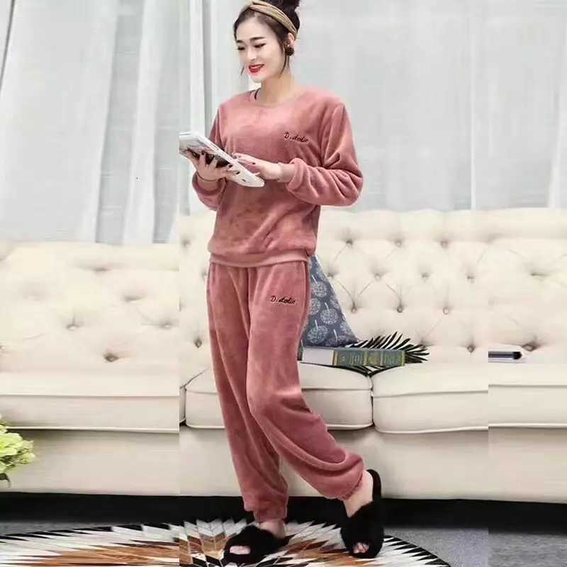 Autumn and Winter New Warm Coral Fleece Pajamas Homewear Suit Fashion Fairy Warm Suit Leisure Homewear Can Be Worn Outside Loose Y251013