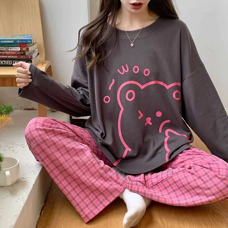Sleepwear Women Autumn Winter Pajama Sets Cotton Pajamas Long Sleeve Trouser Kawaii Clothes Korean Loungewear Nightwear NewT251014
