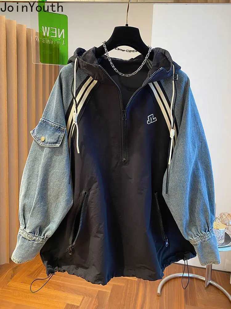 Oversized Sweatshirts for Women Patchwork Denim Streetwear Y2k Tops 2025 Ropa Mujer Hooded Contrast Color Vintage Hoodies 27u340 J251014