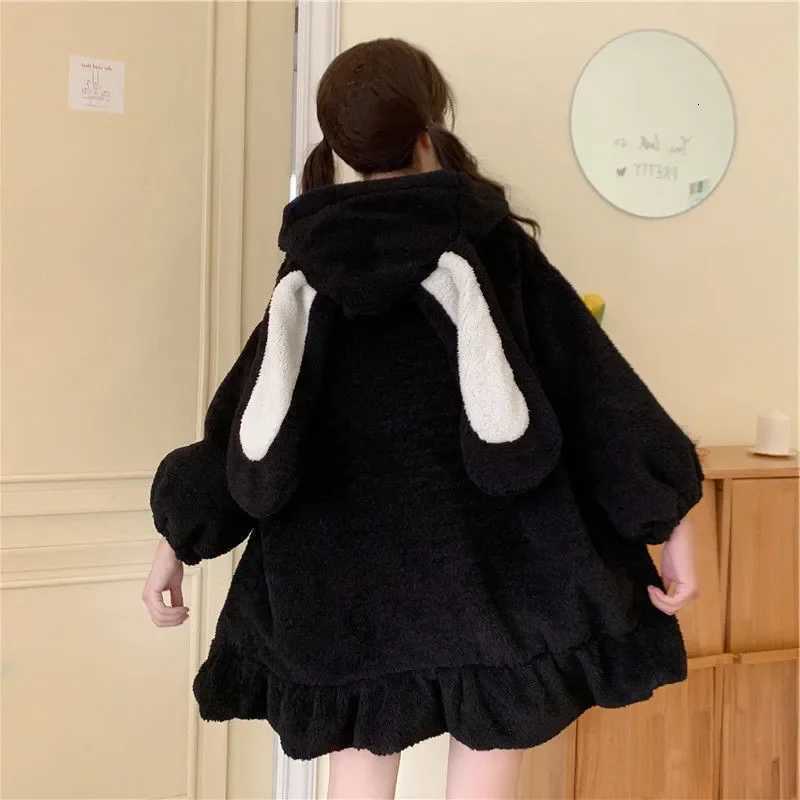Japanese Style Soft Girl Rabbit Ear Hoodie Womens Autumn Winter Thickened Lamb Velvet et Long Sleeve Casual Streetwear Y251013