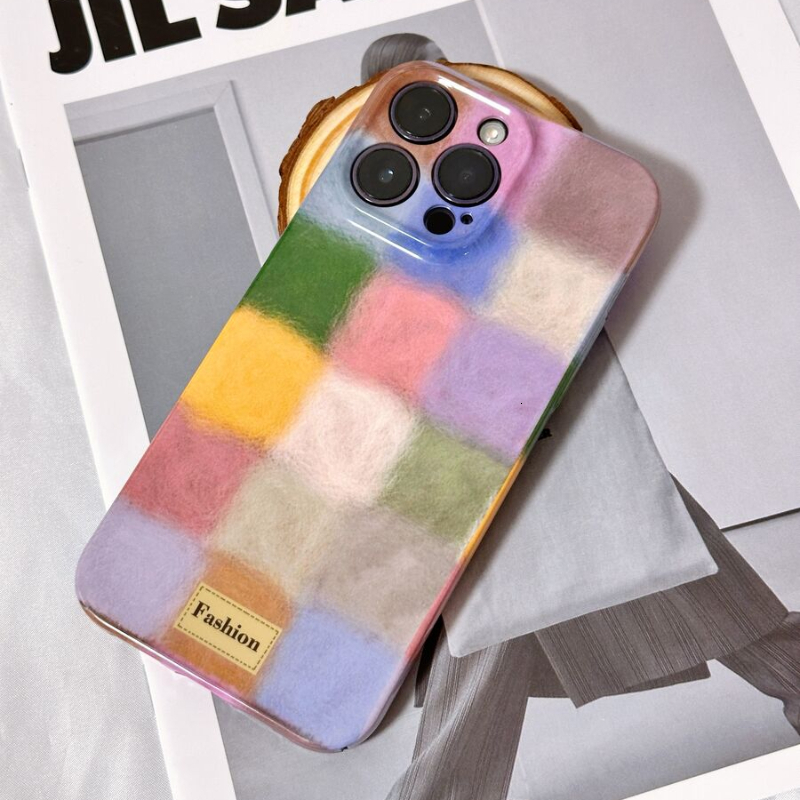Trendy Aesthetic Cute Colorful Fuzzy Block iPhone 17 Pro Case Shockproof Design Slim Fit Protective Cover Phone Case with for Women Girls