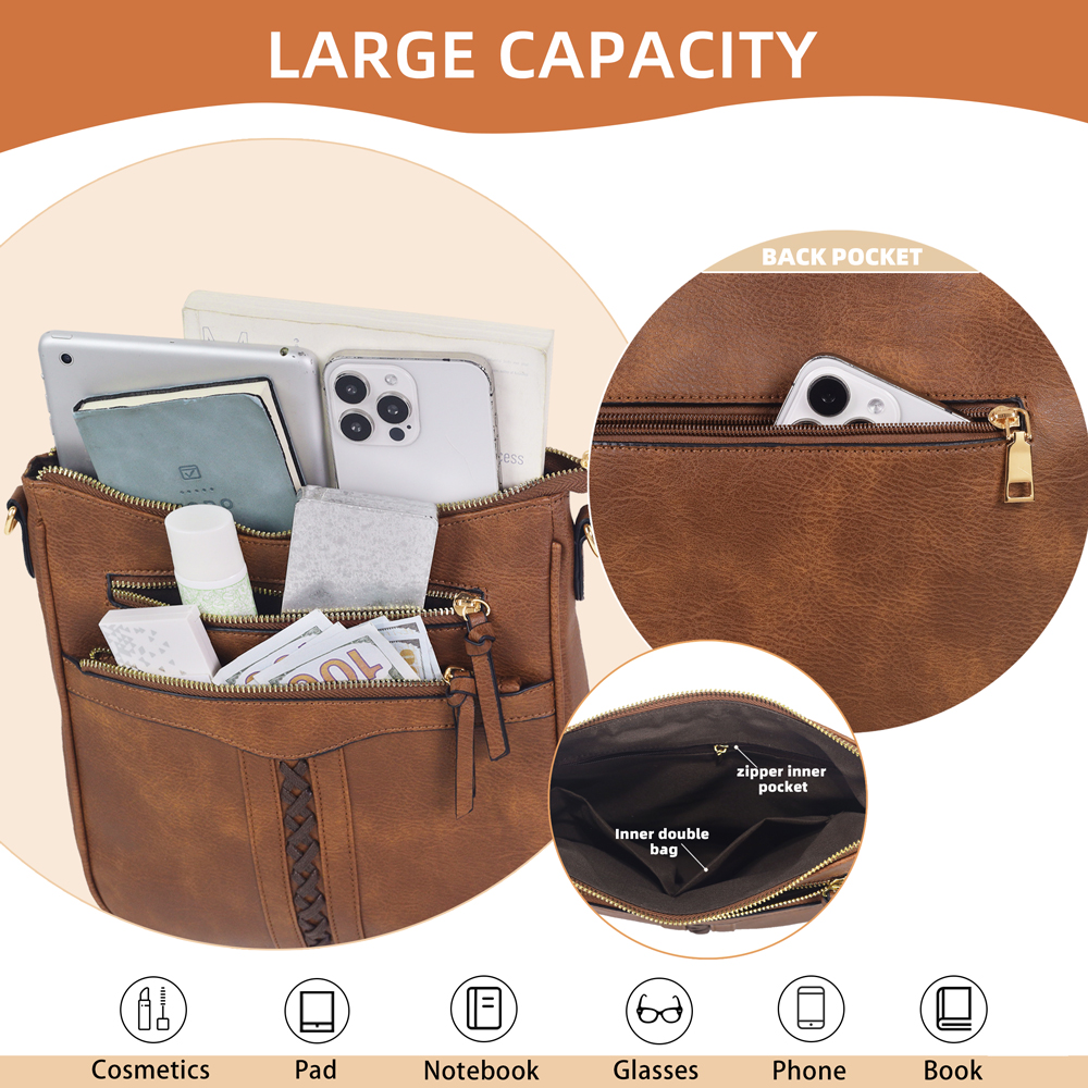 Stylish vintage women's crossbody bag Large-capacity leather woven shoulder bag Features Bohemian-style shoulder strap Perfect for commuting