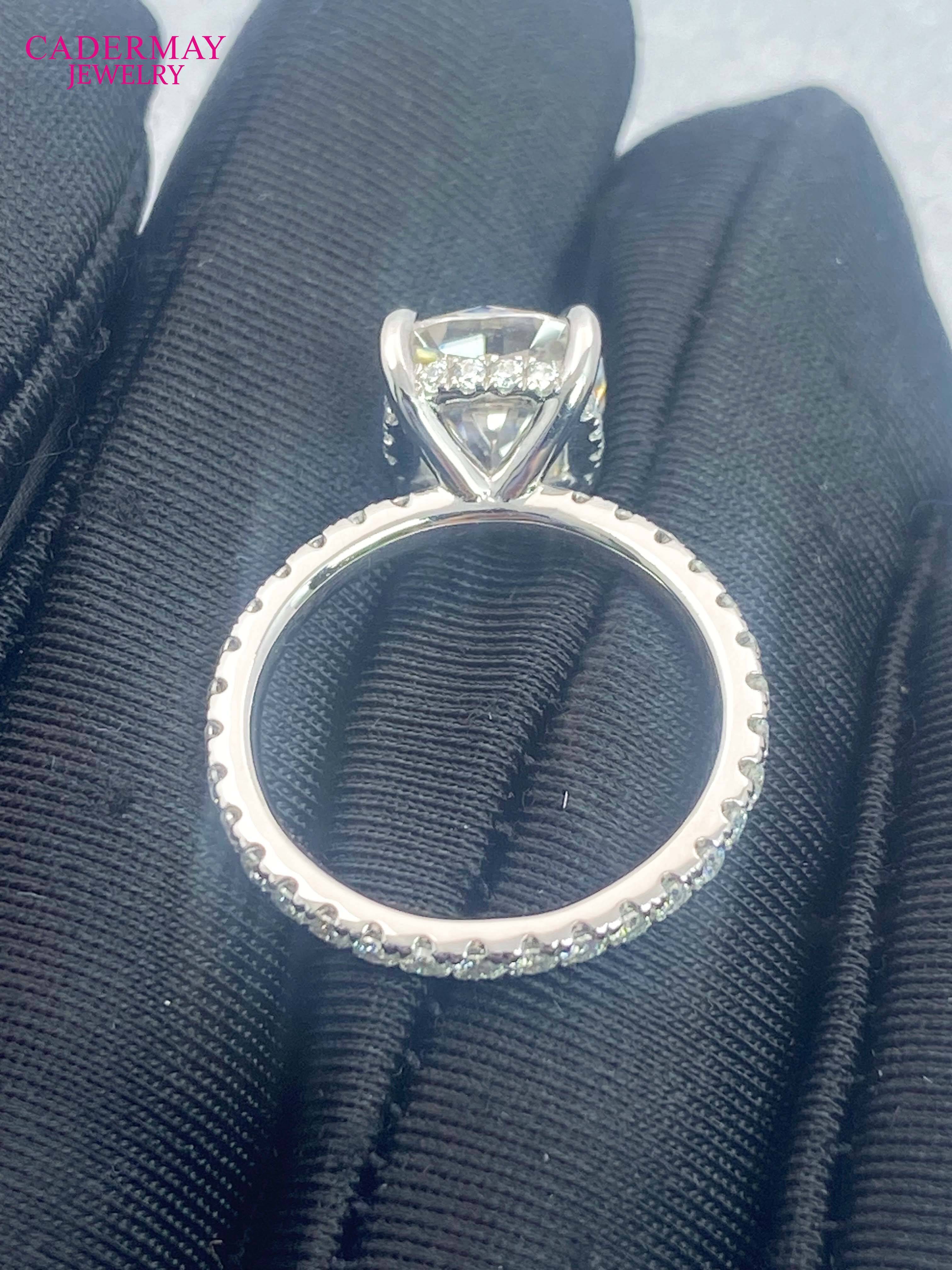 Cadermay Romantic Customized Ring PT950 25ct Cushion Shape Bright Cut D VVS1 Moissanite Engagement Wedding Ring for Women