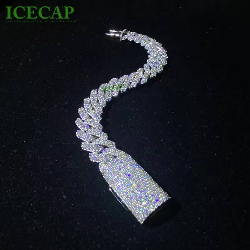 14mm Cuban Link Chain 925 Silver Ice VVS Moissabite Cuban Chain Bracelet Hiphop Men Women Diamond Wrist Bracelet