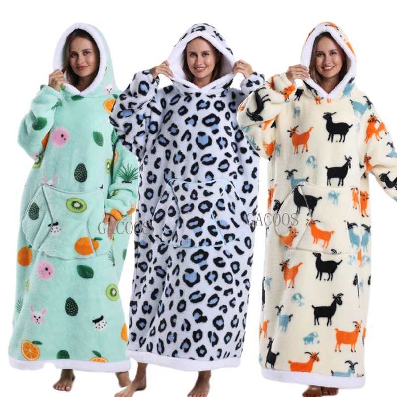 New Oversized TV Wearable Blanket Extra Long Warm Plush Fleece Winter Sherpa Leopard Hoodie Men Women Soft Sweatshirt Xmas Gifts Y251013