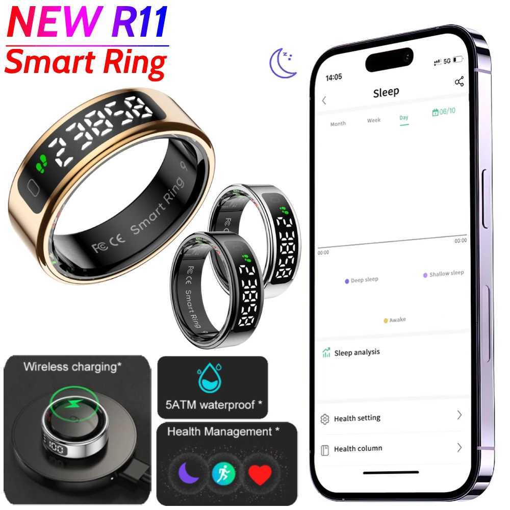R11 Smart Ring with Display Sn Touch Fitness Sleep Monitor 5 ATM Waterproof Smartring Fitness Ring for iOS Android Y251014