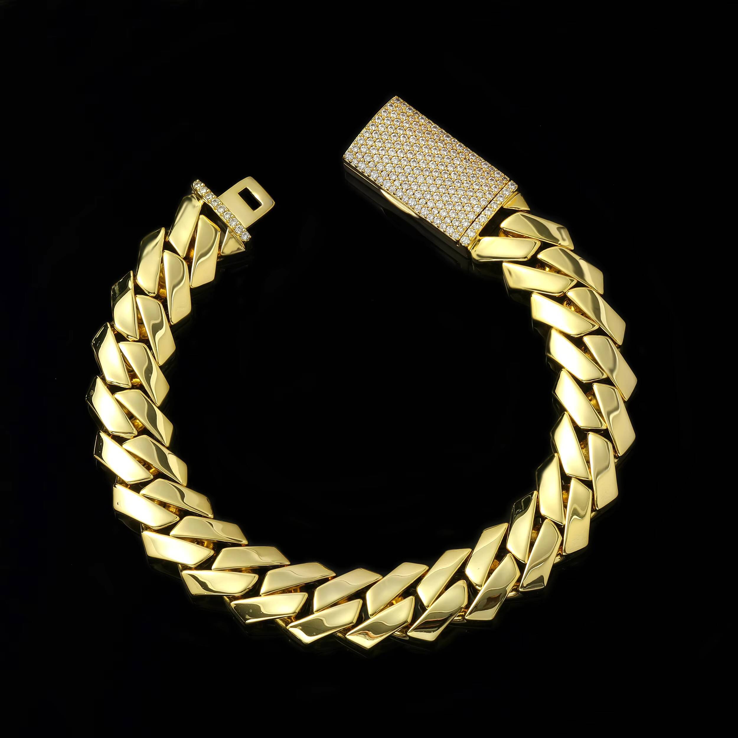 YIWEN Jewelry Miami Cuban Chain Necklace Bracelet Set Brass Cuban Link Chain Necklace Hip Hop for Men