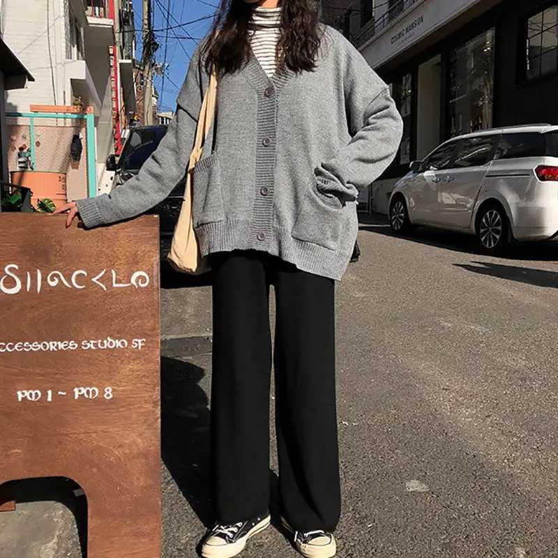 Cardigan Women Casual Sweater R Grey Solid Loose Poets Single Breasted VNe Trendy Allmatch Jumper Female Tops Outwear W251014