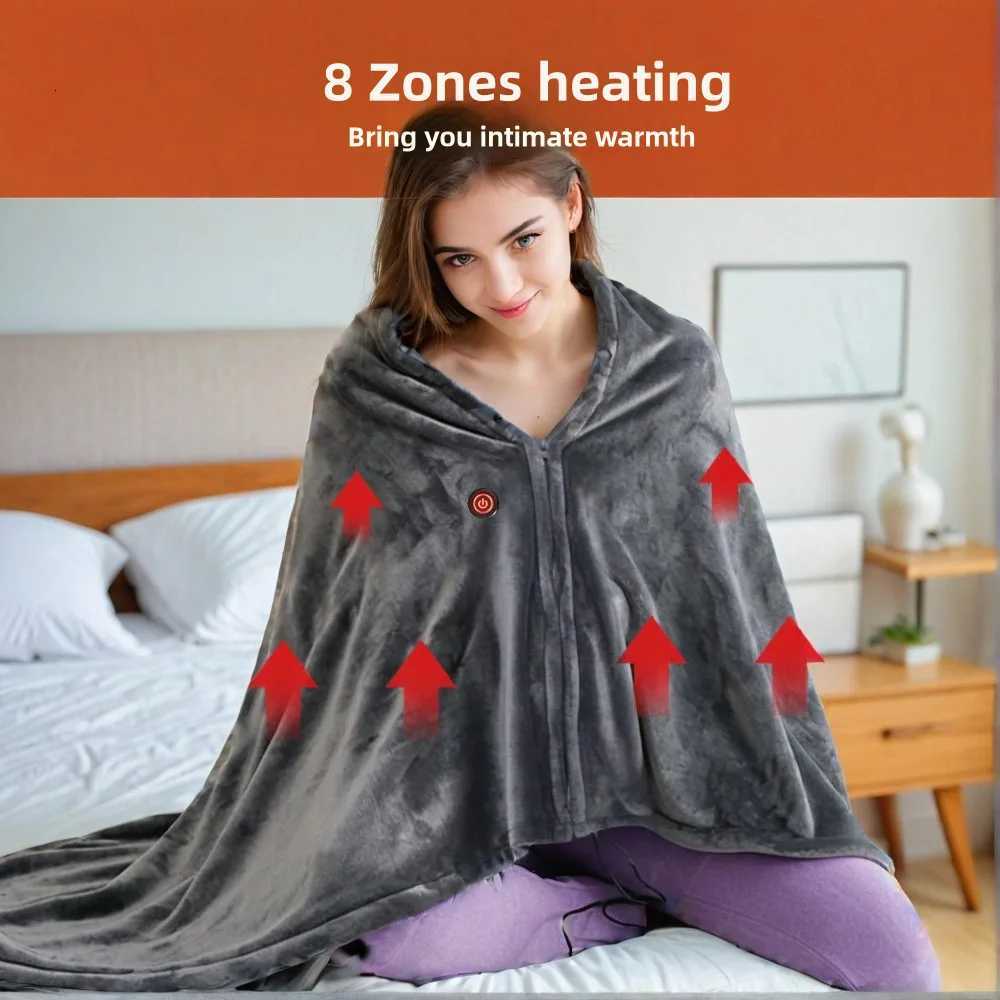 Wearable Electric Heating Blanket Shawl 3 Heat Levels USB Powered Coral Velvet 8 Zone Fast Warming Throw for Home Office Y251014