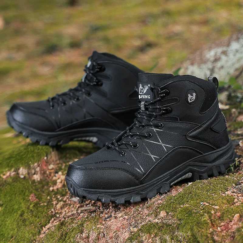 Mens Hiking Shoes Plus Size Outdoor Mid Top Casual Anti Slip Plush Warm Shoes Fashion Classic Cushioning Lace Up Walking Boots C251014