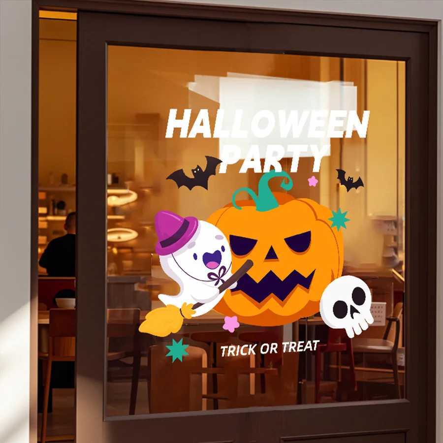 2 Sheets of 45Cm40Cm Halloween Window Stickers Pumpkin Ghost Glass Stickers Holiday Party Atmosphere Decoration Layout Electrostatic Window Flower Doo