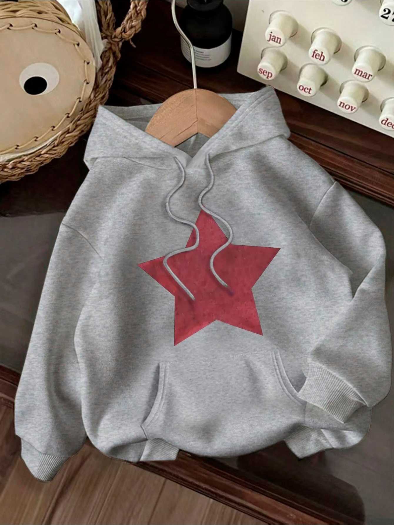 R Five Pointed Star Pattern Print 2025 Autumn winter Womens Hoodie Round Ne Long Sved Casual Womens Cloing W251014