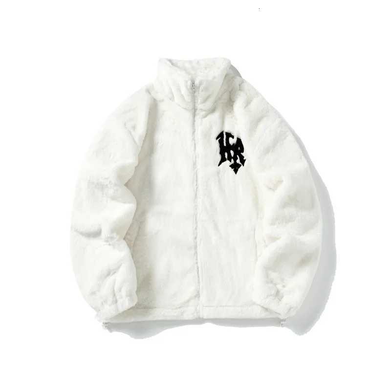 Men Rabbit Fur Jacket Coats Hip Hop Retro Letters Winter Fleece Jacket Streetwear Casual Harajuku Coat Zip Up Fashion Outerwear W251014