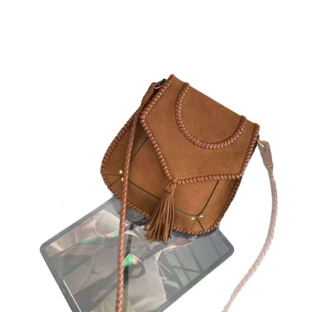 Luxury bag Frosted Cowhide Saddle Niche Design Woven Leopard Print Phone Suede Tassel Crossbody Genuine Leather Bag for Women