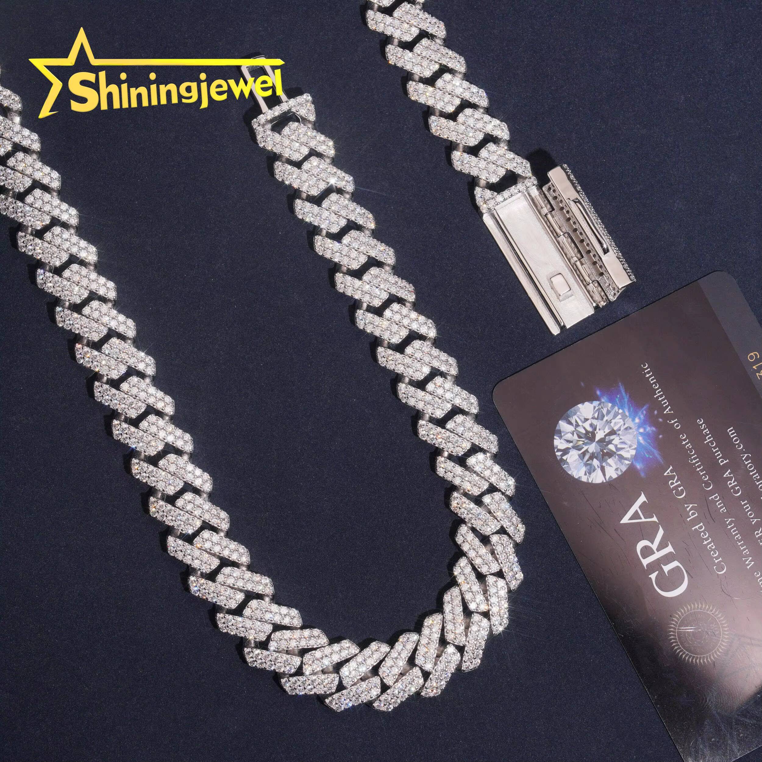 PROMOTION 14mm 2 Row Moissanite Cuban Chain Cheap 925 Sterling Silver Gold Plated Hip Hop Cuban Link Chain