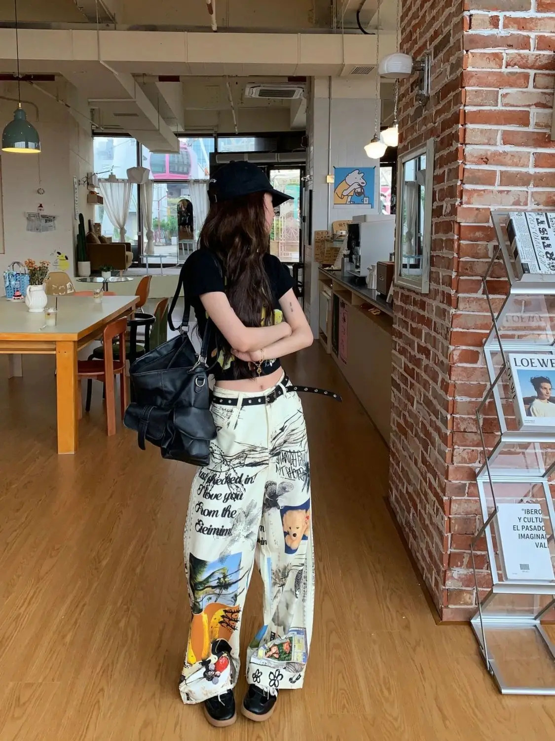 American High Street Men and Women Trendy Personalized Printed Straight leg Jeans Couple Loose Hip Hop Retro Casual Pants 251013