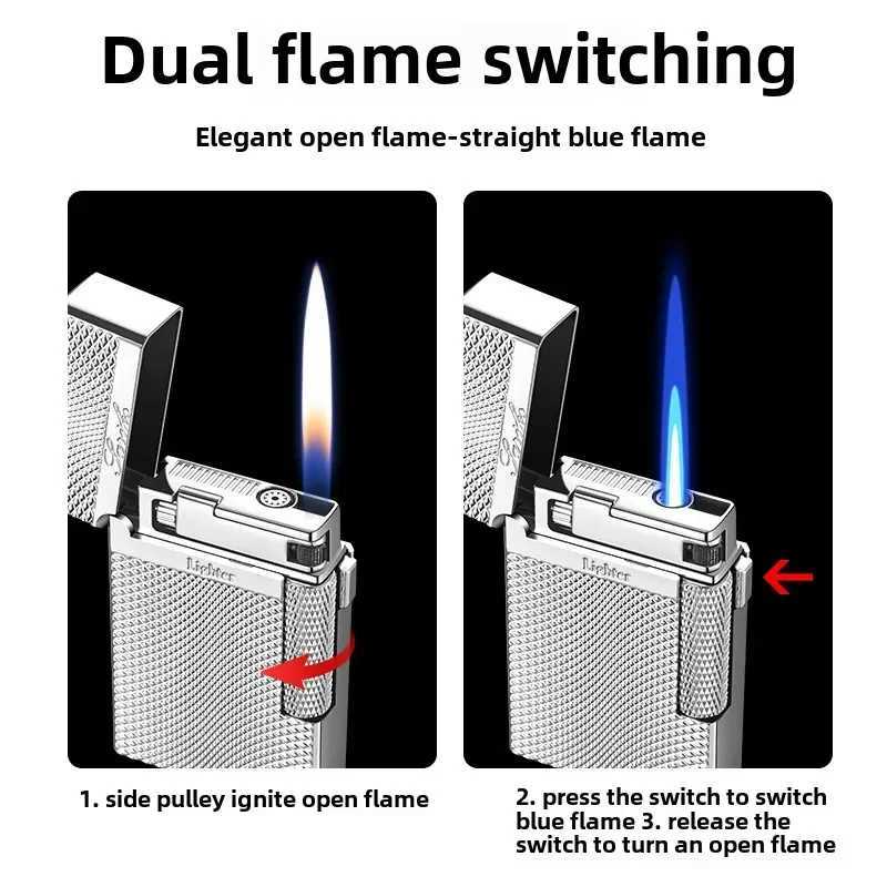 Highend Crisp and Loud Doubleflame Windproof Lighter Sideslip Grinding Wheel Doubleflame Gas Cigarette Lighter Gift D251013