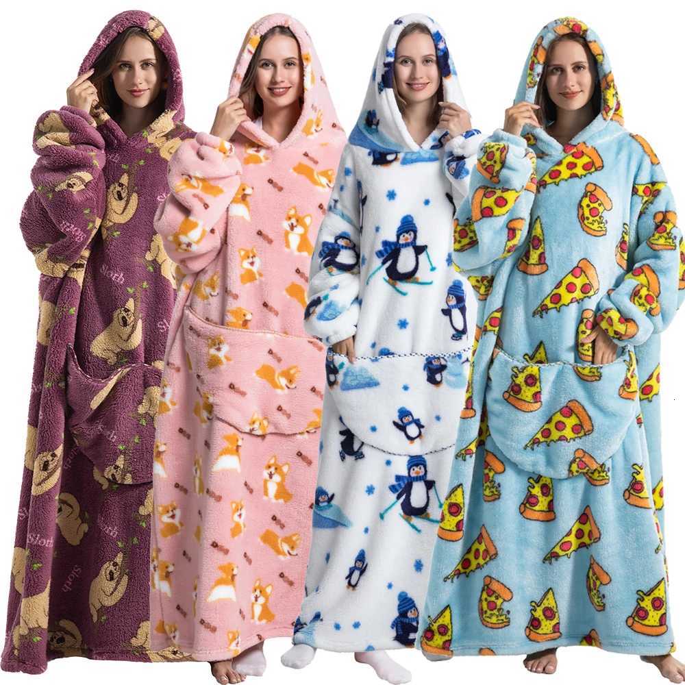 Womens Plus Size Hoodies Sweatshirts Thicken Warm Winter Clothes Man Extra Long Oversized Blanket Hoodie Pink White Blue Tops Y251013