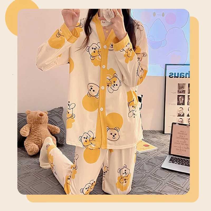 2024 Spring and Autumn Milk Silk Pajamas Women Cardigan VNeck Long Sleeve Long Pants Thin Section Polka Dot Printed Homewear SeT251014