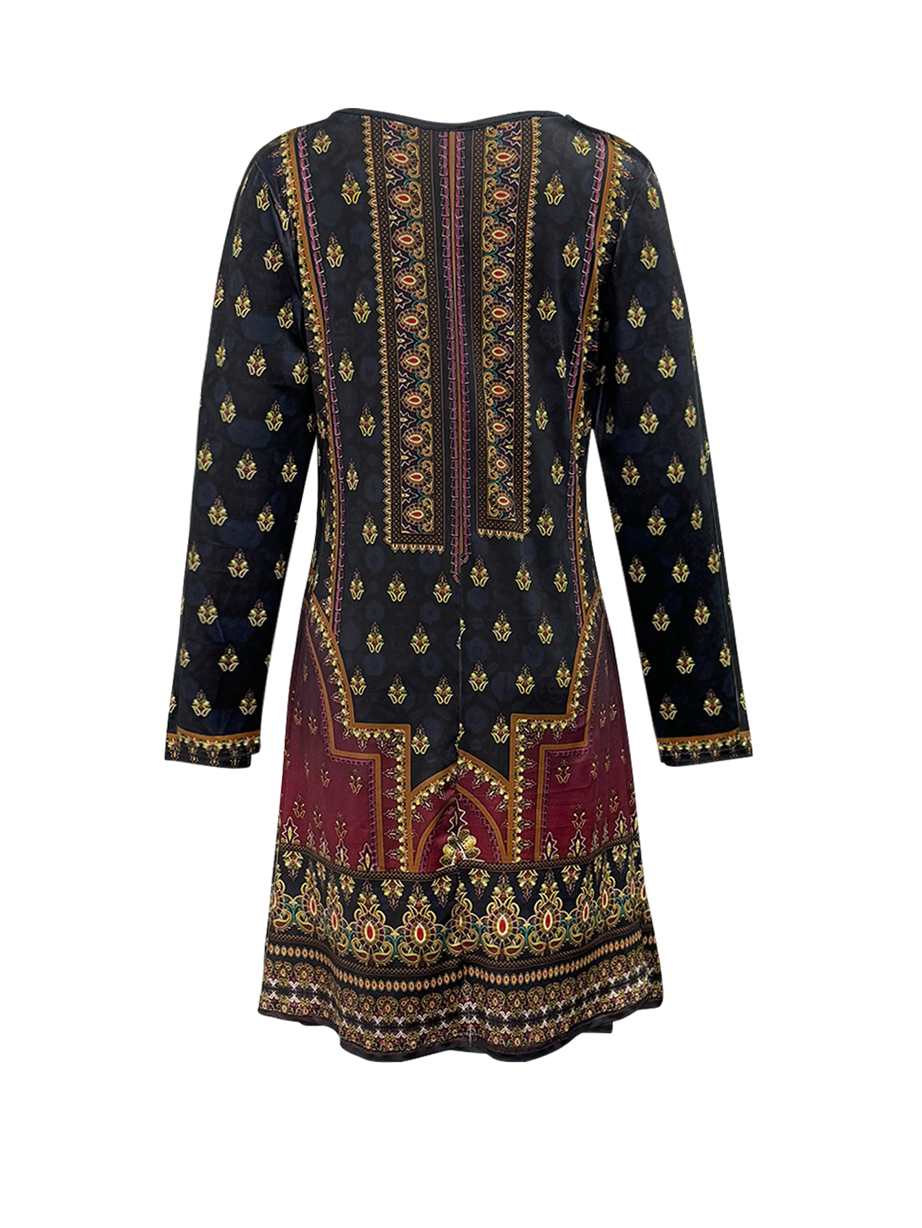 Women's Autumn Winter Retro Ethnic Paisley Printed Midi Dress-CF40021