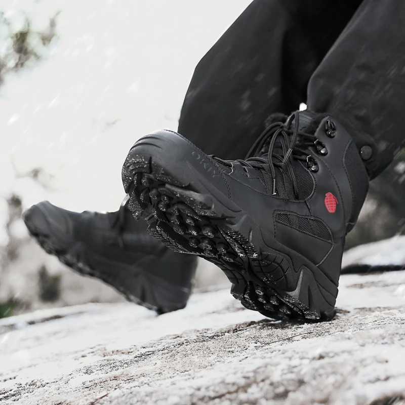 Hiking shoes, men's boots, high-top, zipper design, warm, thick sole, casual style, ankle boots, outdoor style, flat sole, anti-slip sports shoes