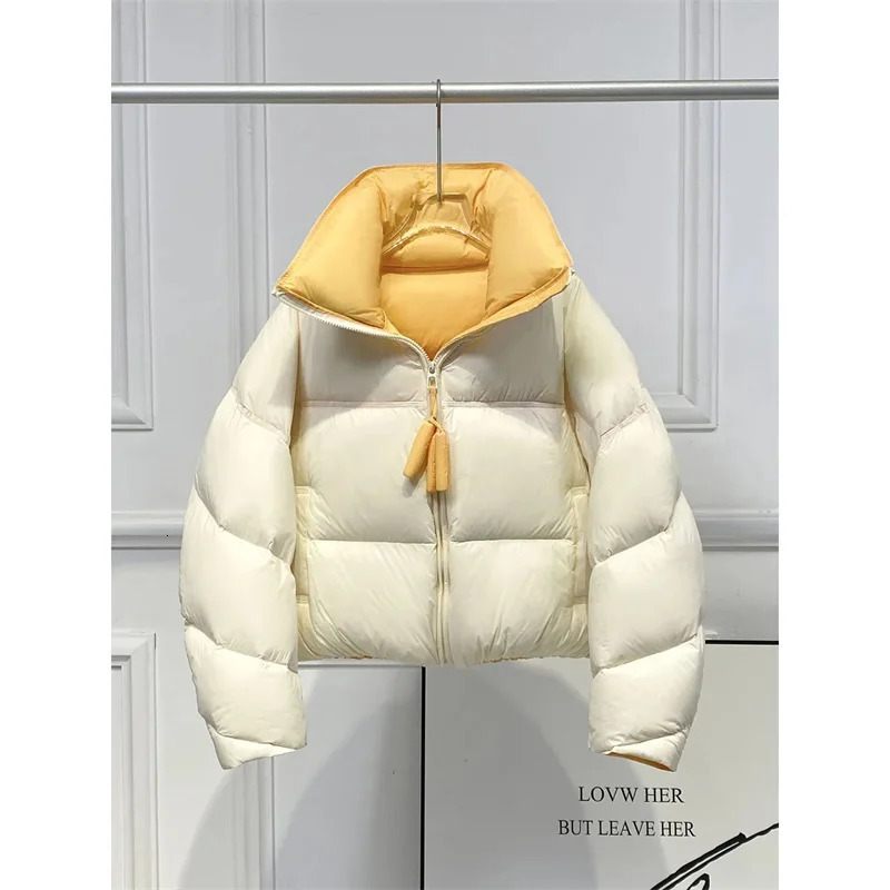 Autumn Winter Fashion Parkas Jacket Lady Thick Warm Bread Outwear Vertical Collar Down Cotton Coat Women Short Top 251011
