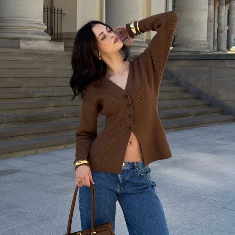 Talenza Autumn Knitted Cardigan New Basic Solid VNe Sweater Fashion Vintage Streetwear Oice Lady Ele Women Knitted Top W251014