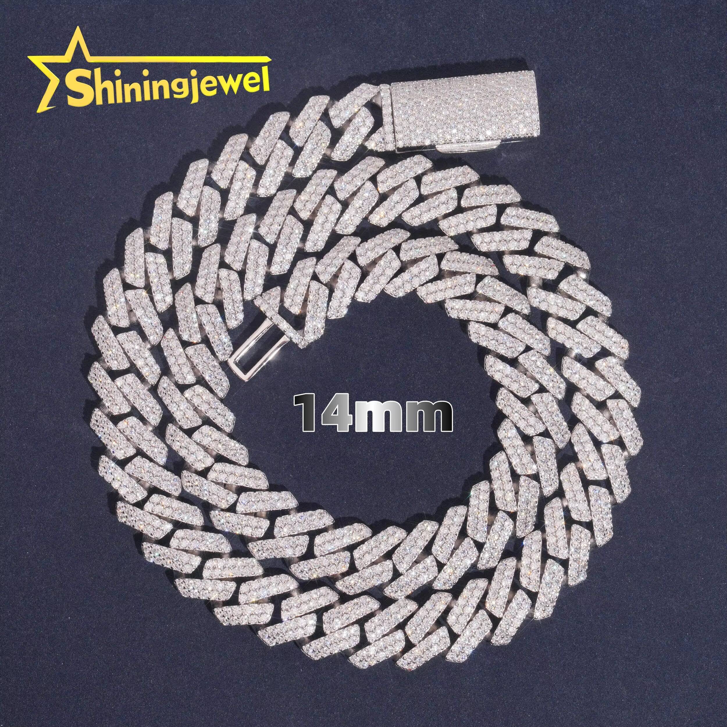 PROMOTION 14mm 2 Row Moissanite Cuban Chain Cheap 925 Sterling Silver Gold Plated Hip Hop Cuban Link Chain