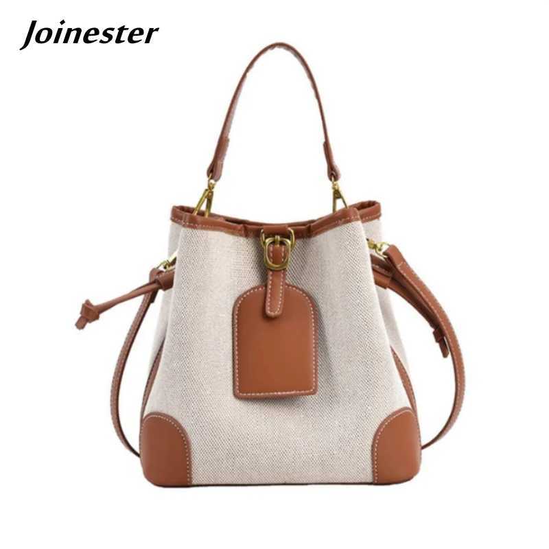 Wen Fi Canvas Bucket Handbag Color Block Casual Shoder Bag with Magnetic Snap Small Messenger Bag for Girls D251014