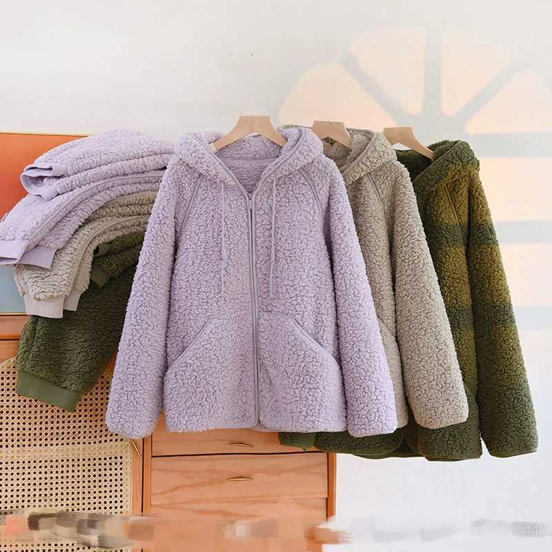 Korean New Women Warm Coral Fleece Pajamas Set Autumn Winter Sleepwear 2 Pieces Home Suit Casual Hooded Pajamas Night Wear Y251013