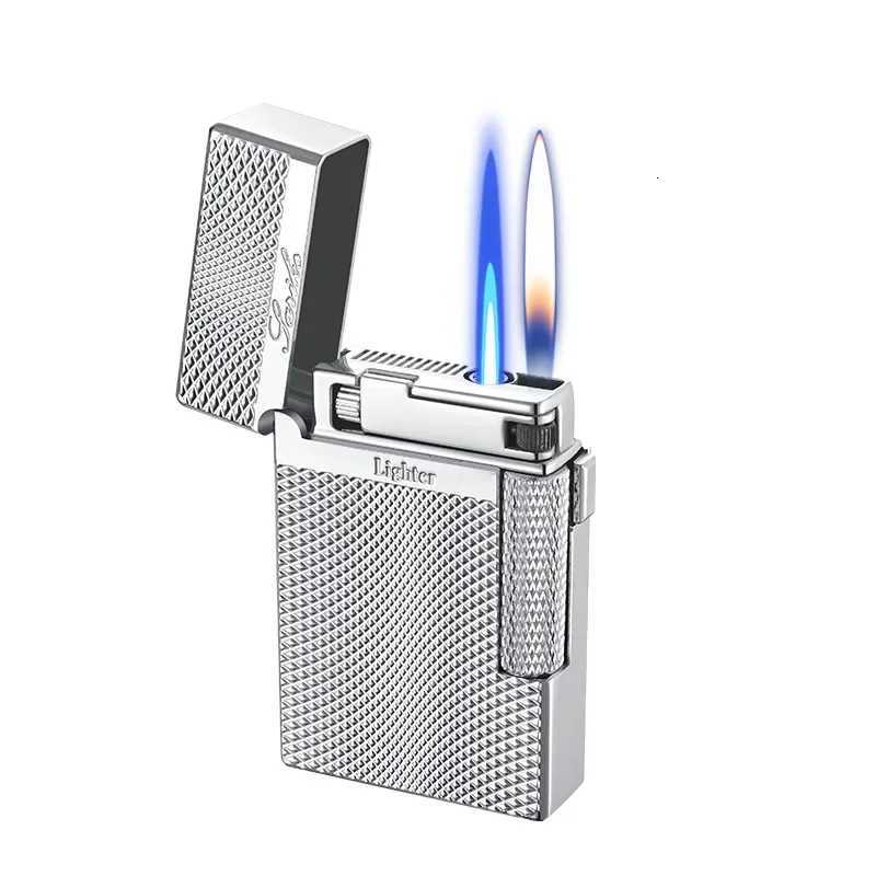 Highend Crisp and Loud Doubleflame Windproof Lighter Sideslip Grinding Wheel Doubleflame Gas Cigarette Lighter Gift D251013