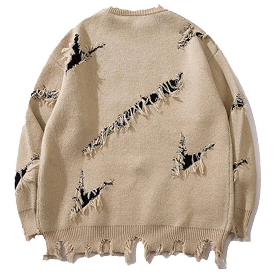 Vintage Ripped Sweaters Men Y2K Oversized Sweaters Knit Jumpers Streetwear Harajuku Hip Hop Sweaters Knitwear 251014